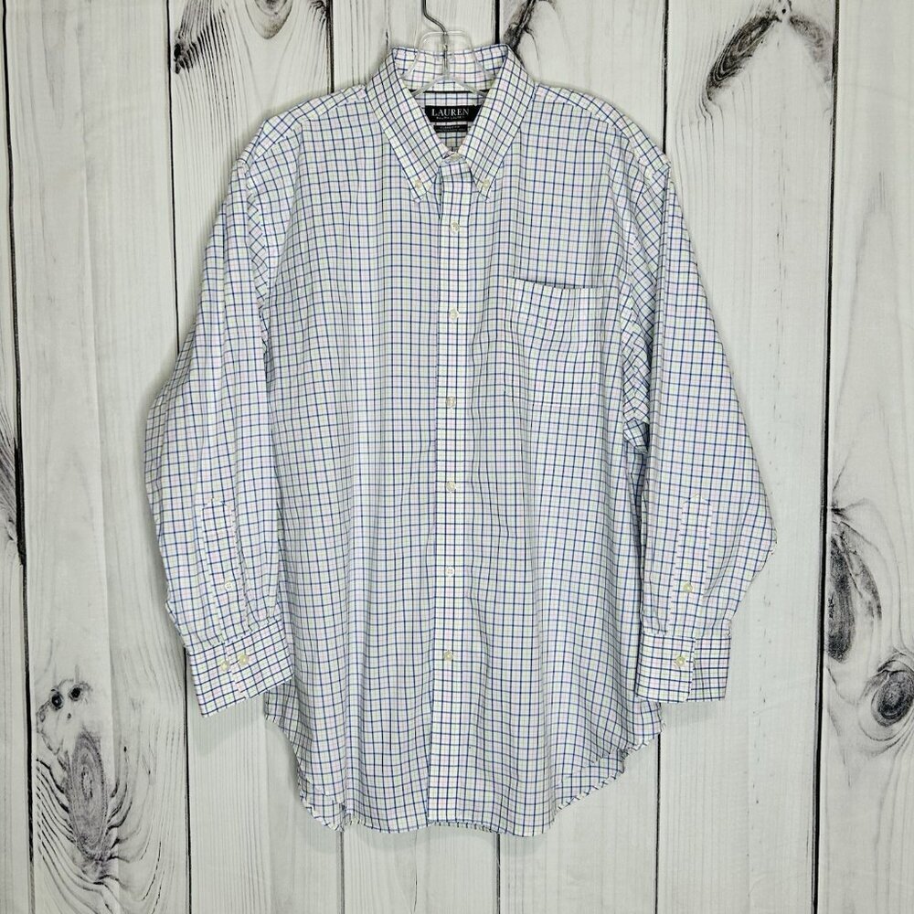 Lauren Ralph Lauren LRL Sz 17.5 32/33 Dress Shirt Pastel Plaid Oxford Button Up